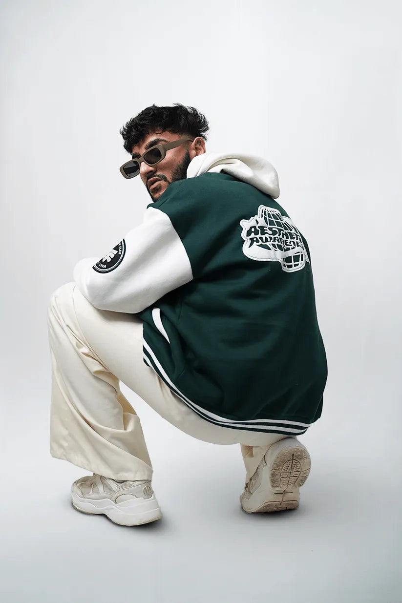 Aesthetic Awareness Green Varsity Jacket