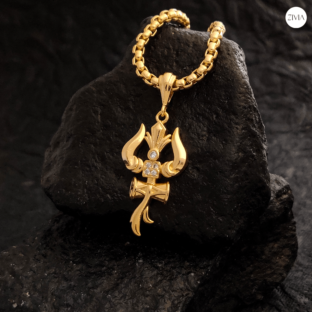 SS Trishul Om and Damru pendant with  chain