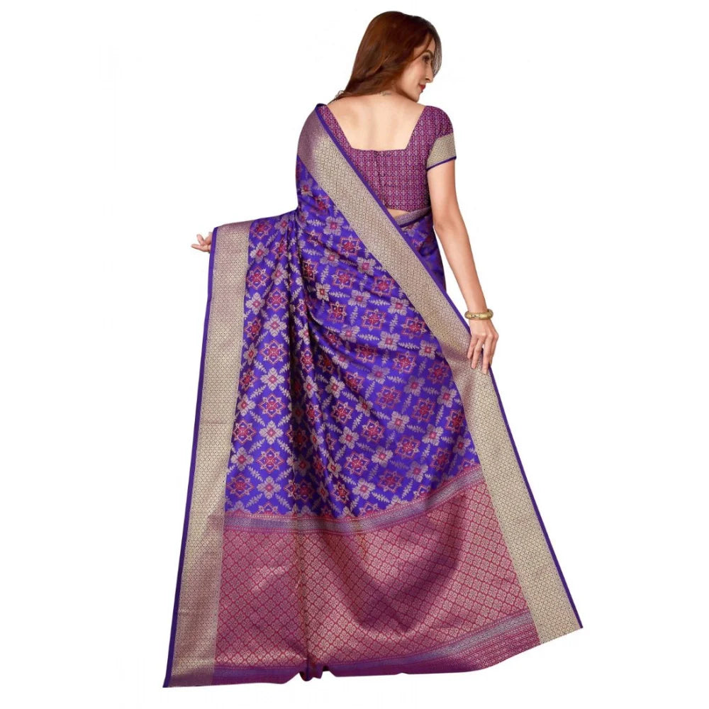 Women's Kanjivaram Silk Saree with Blouse (Blue, 5-6 Mtrs)