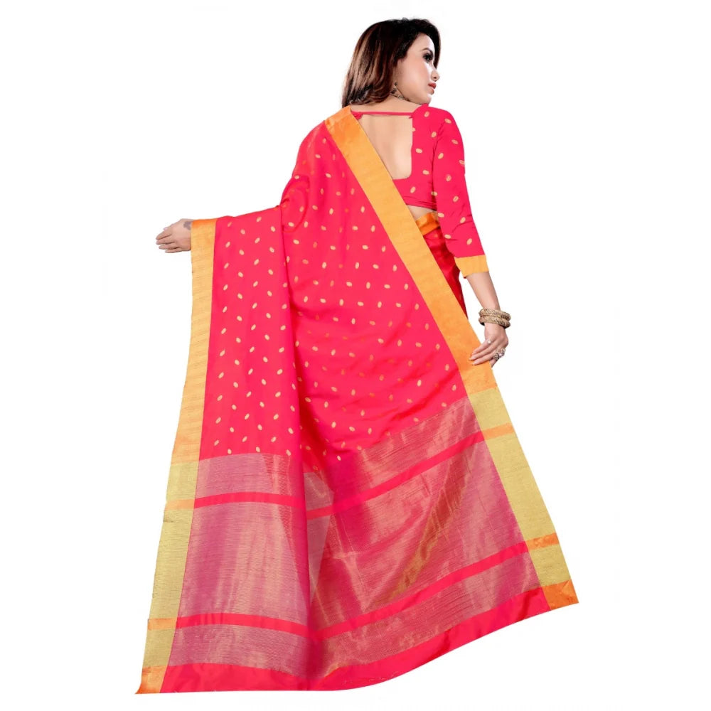 Womens Art Silk Saree With Blouse Pink 56 Mtrs