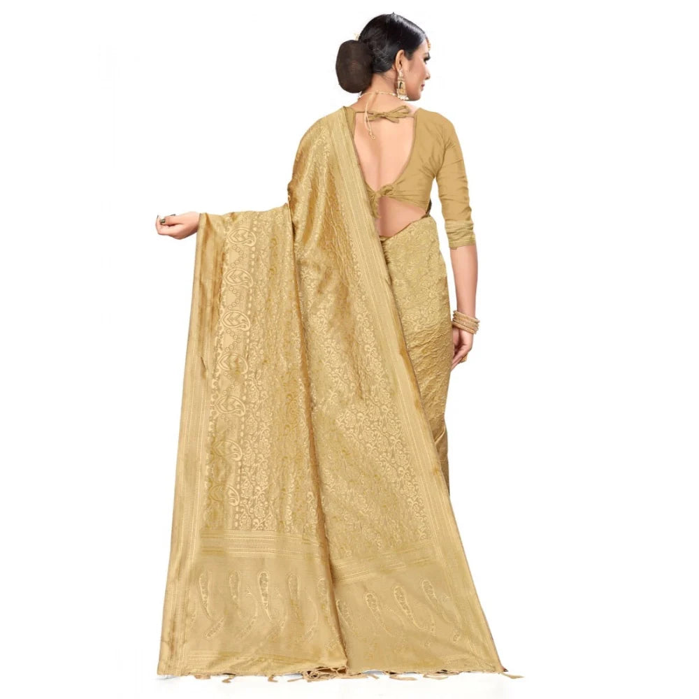 Women's Banarasi Silk Saree (Cream, 5-6mtrs)
