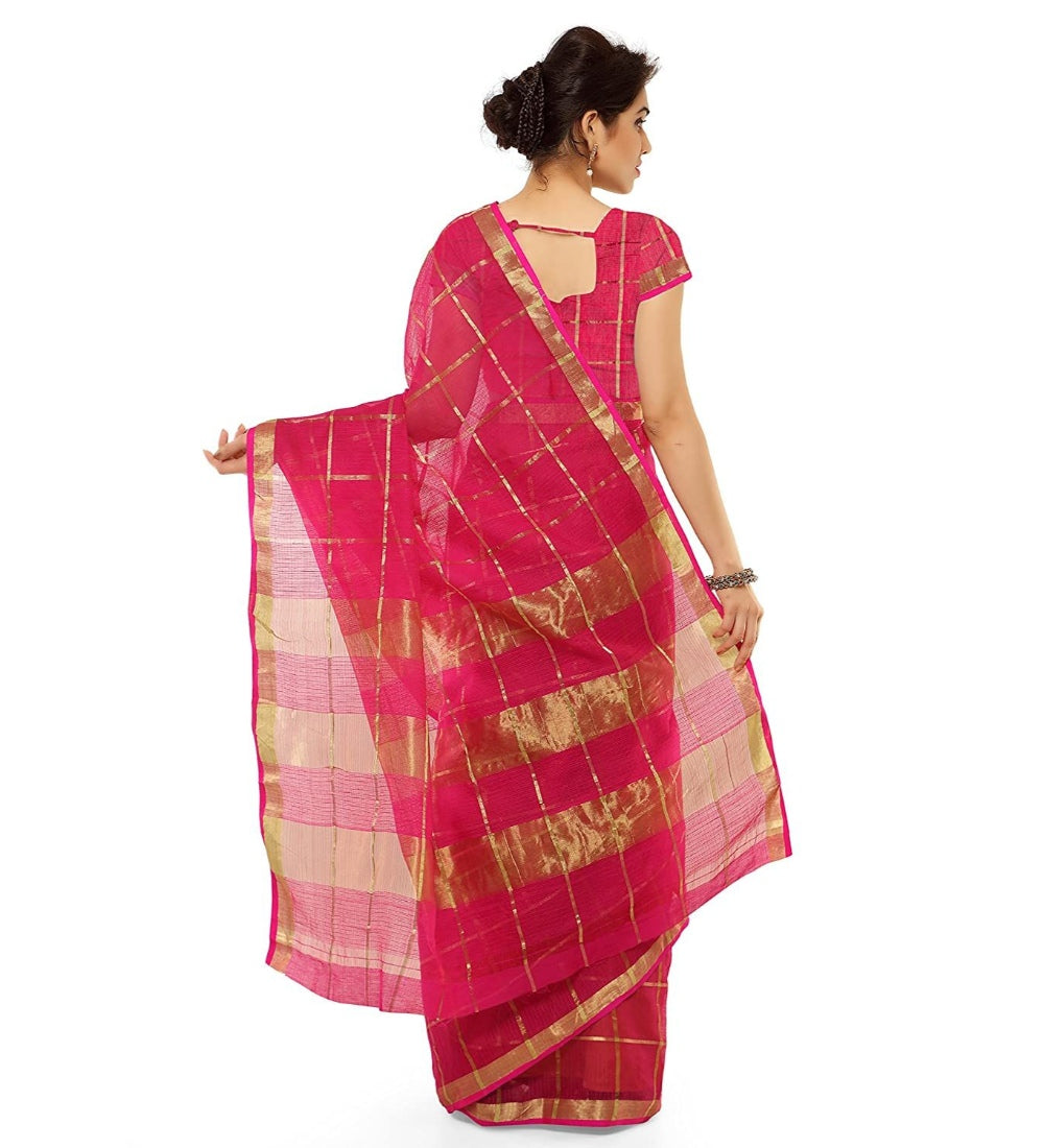 Womens Kota Doria Cotton Saree With Blouse Rani63 Mtrs