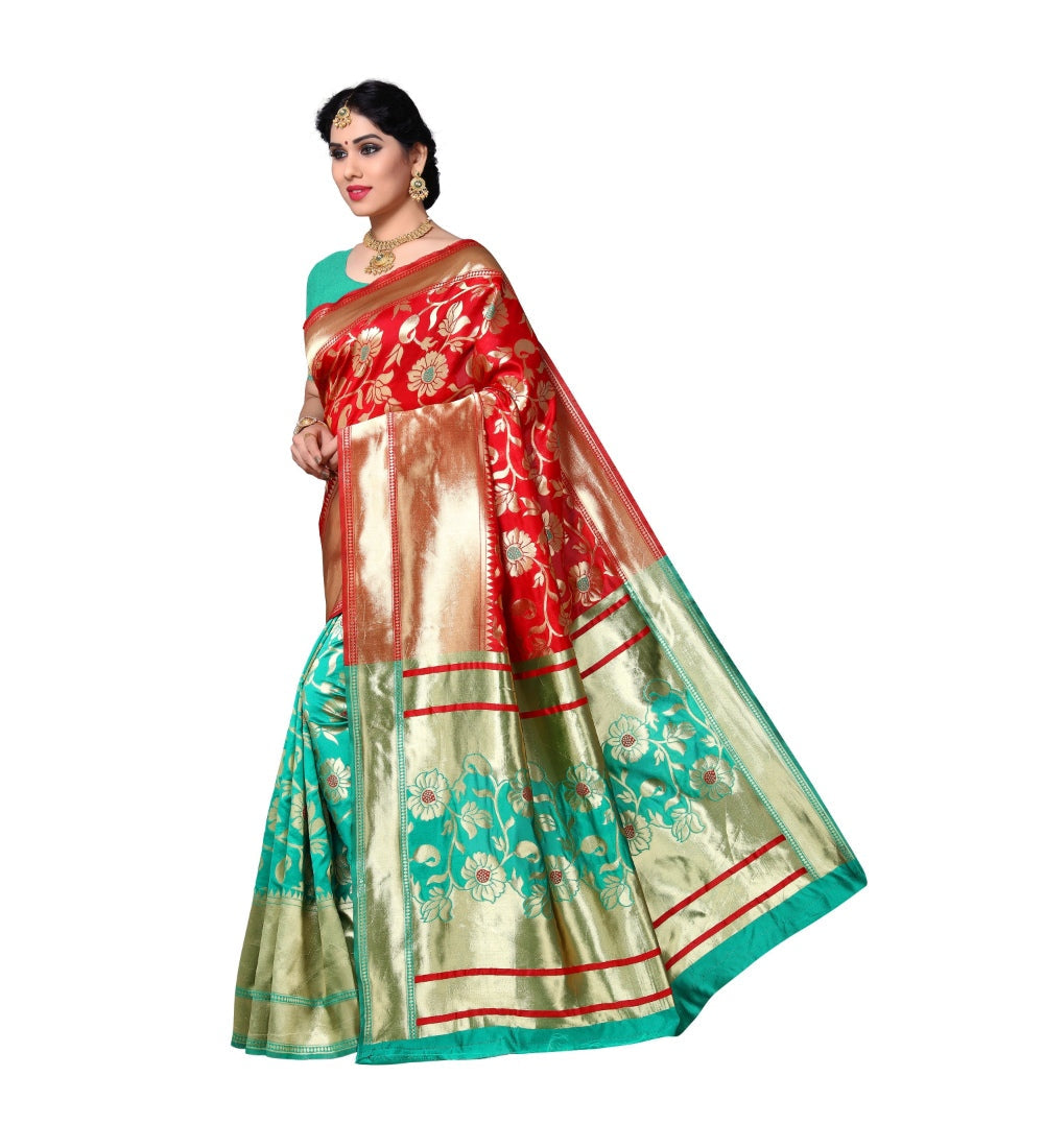 Womens Jacquard Silk Saree With Blouse Green63 Mtrs