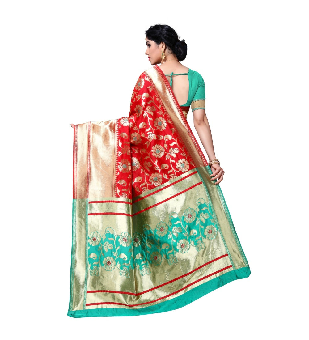 Womens Jacquard Silk Saree With Blouse Green63 Mtrs