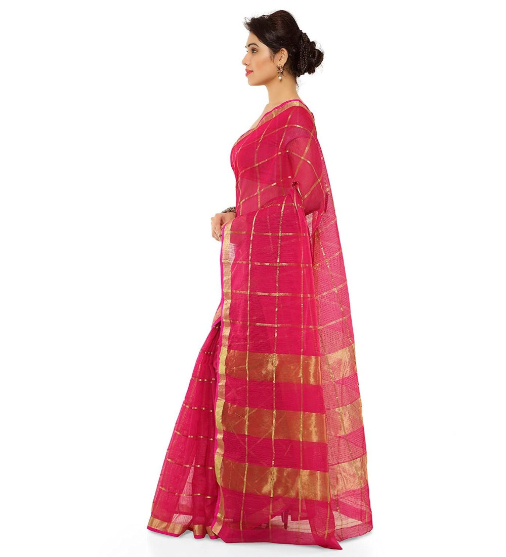 Womens Kota Doria Cotton Saree With Blouse Rani63 Mtrs