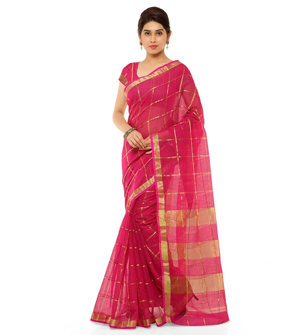 Womens Kota Doria Cotton Saree With Blouse Rani63 Mtrs