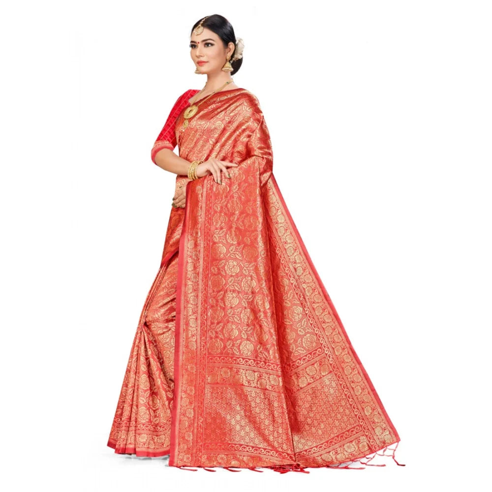 Women's Banarasi Silk Saree (Peach,5-6 Mtrs)
