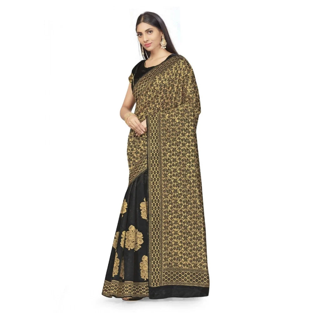 Women's Banarasi Silk Saree (Black,5-6 Mtrs)