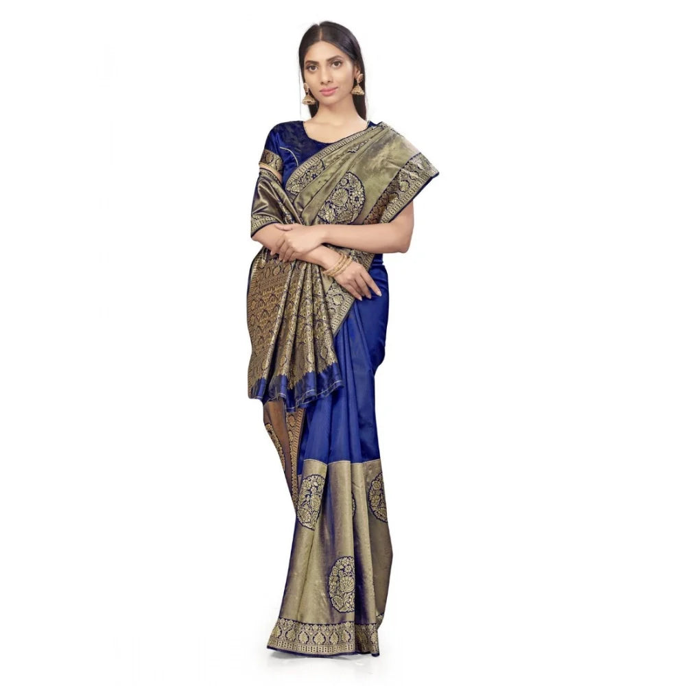 Women's Banarasi Silk Saree (Navy Blue,5-6 Mtrs)