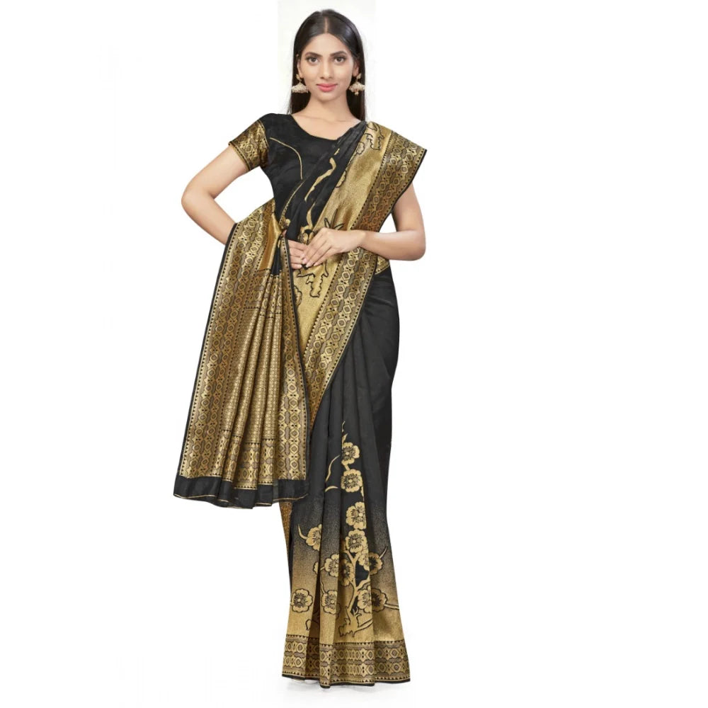 Women's Banarasi Silk Saree (Black,5-6 Mtrs)