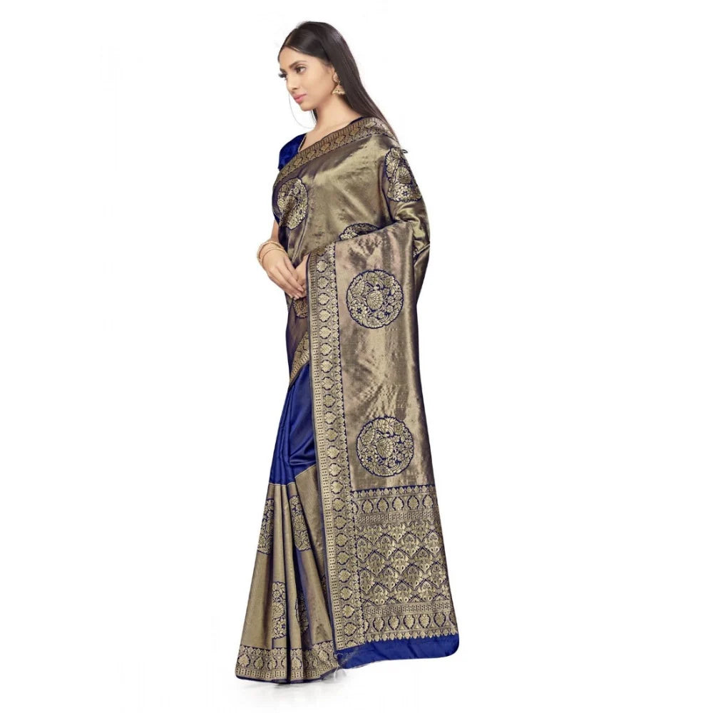 Women's Banarasi Silk Saree (Navy Blue,5-6 Mtrs)