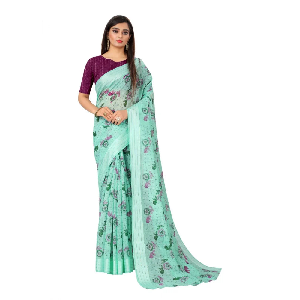 Women's Cotton Saree (Cgreen,5-6Mtrs)