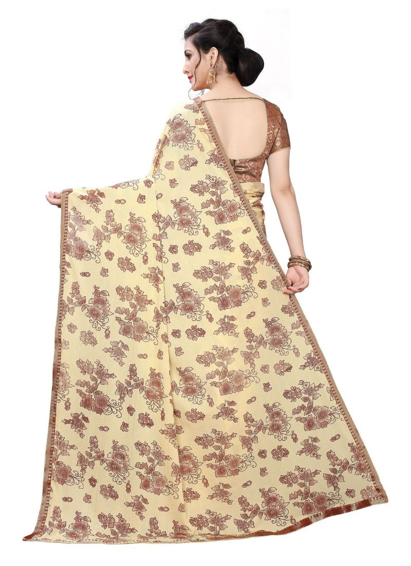 Womens Lycra Blend Saree Beige 56Mtrs