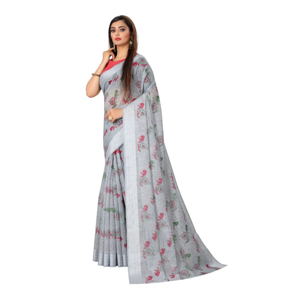 Women's Cotton Saree (Grey,5-6Mtrs)