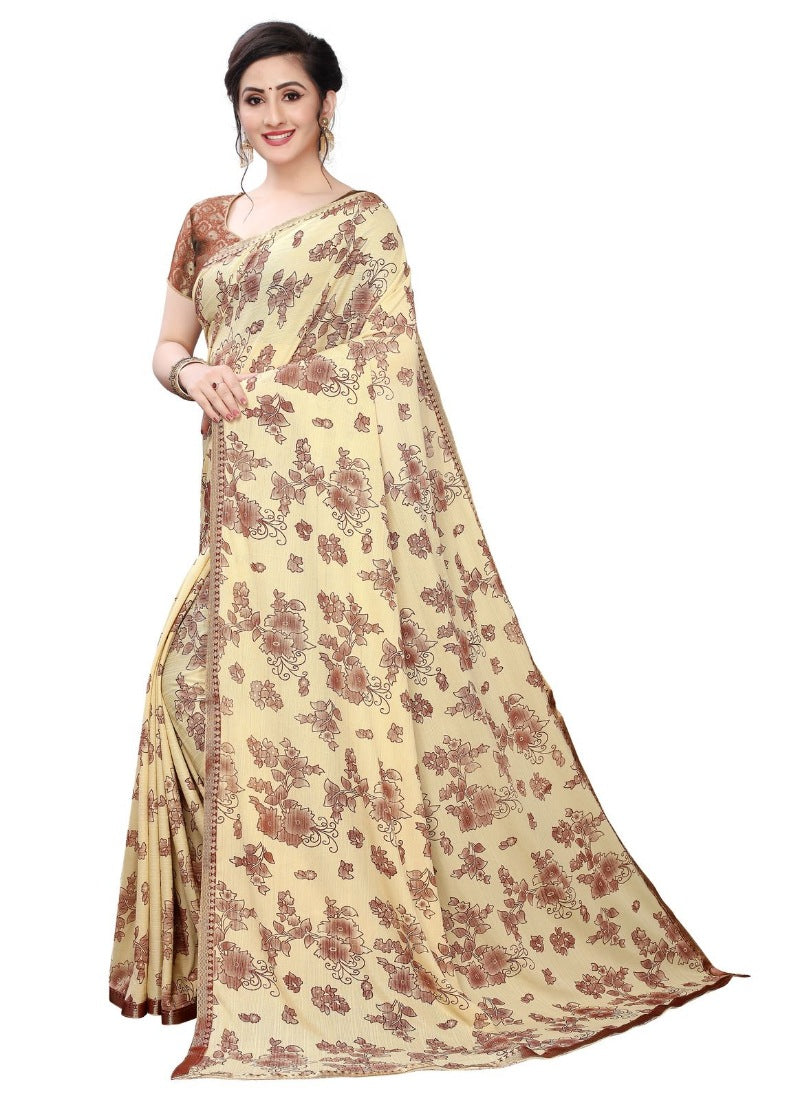 Womens Lycra Blend Saree Beige 56Mtrs