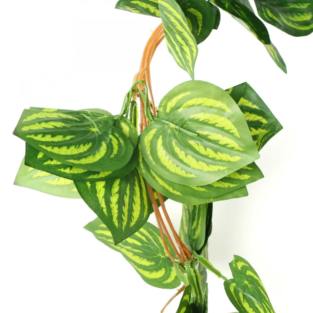 Pack Of 2 Silk Polyester Artificial Watermelon Leaf Vine Hanging Garland Foliage Flowers Leaf Plants For Wall Decoration (Color: Green,Length: 6.5 Feet)