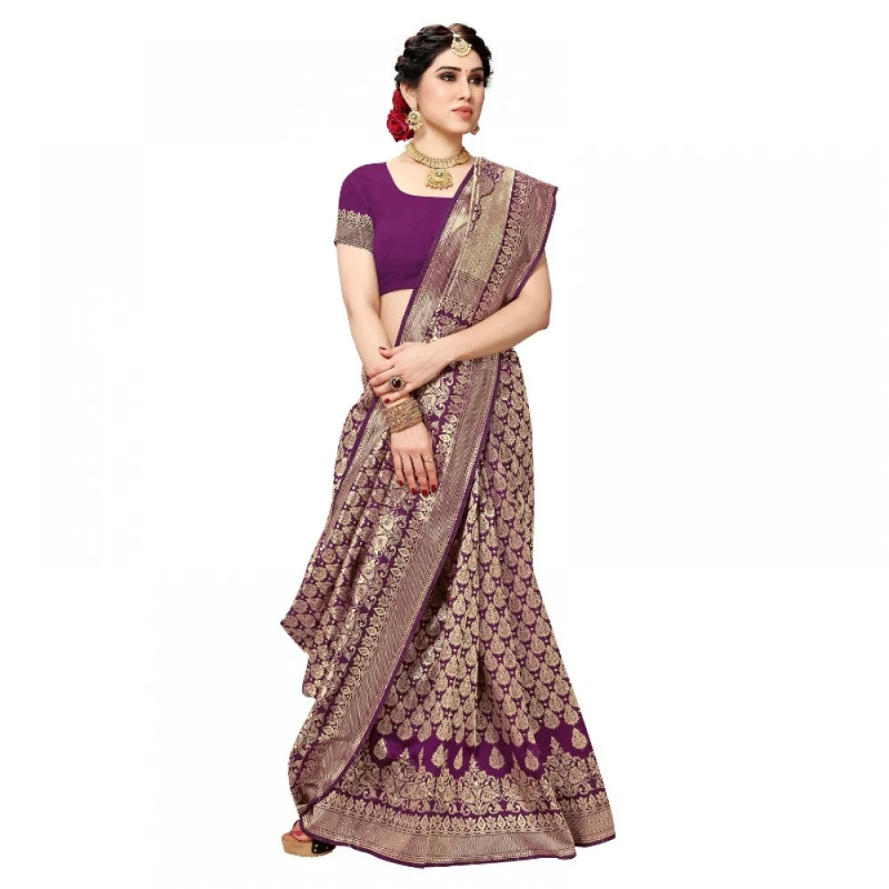 Women's Jacquard Silk Kanjivaram Jacquard Silk Saree With Blouse (Jamli, 5-6 Mtrs)