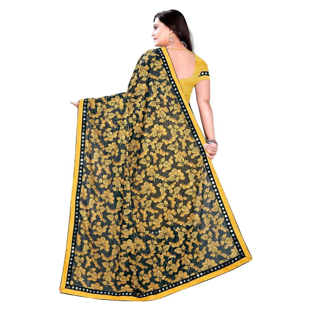 Women's Lycra Blend Saree with Blouse (Mustard, 5-6 Mtrs)