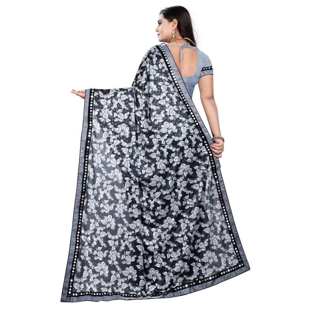 Women's Lycra Blend Saree with Blouse (Grey, 5-6 Mtrs)