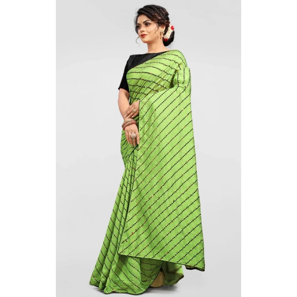 Women's Vichitra Saree with Blouse (LightGreen, 5-6 Mtrs)