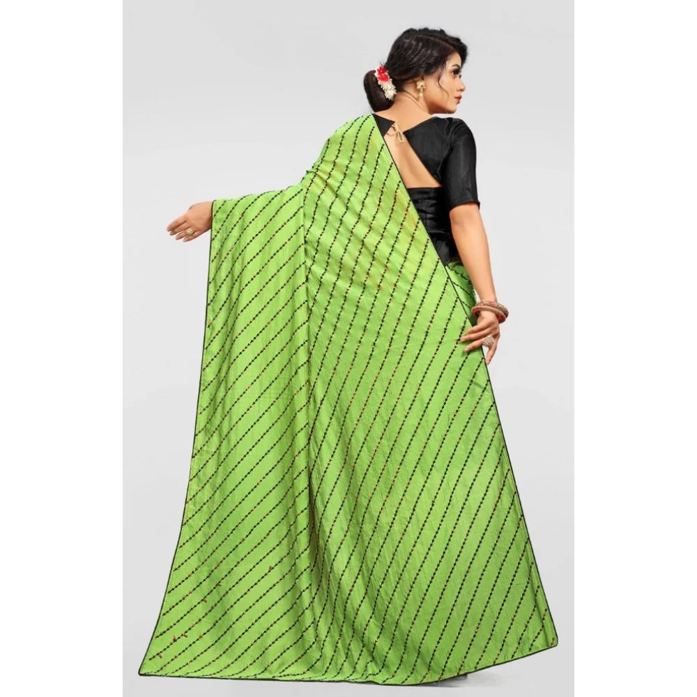 Women's Vichitra Saree with Blouse (LightGreen, 5-6 Mtrs)