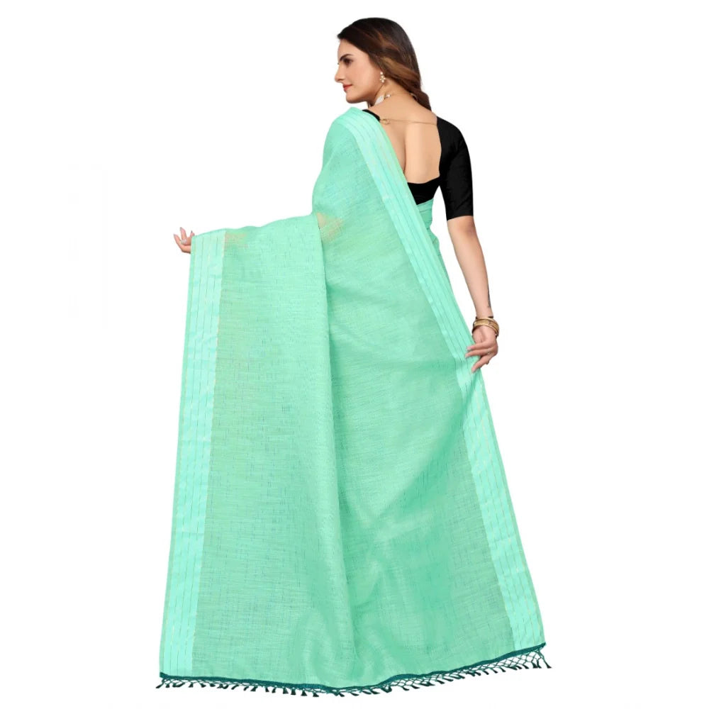 Women's Cotton Blend Slub Pattern Sarees (Rama, 5-6 Mtrs)