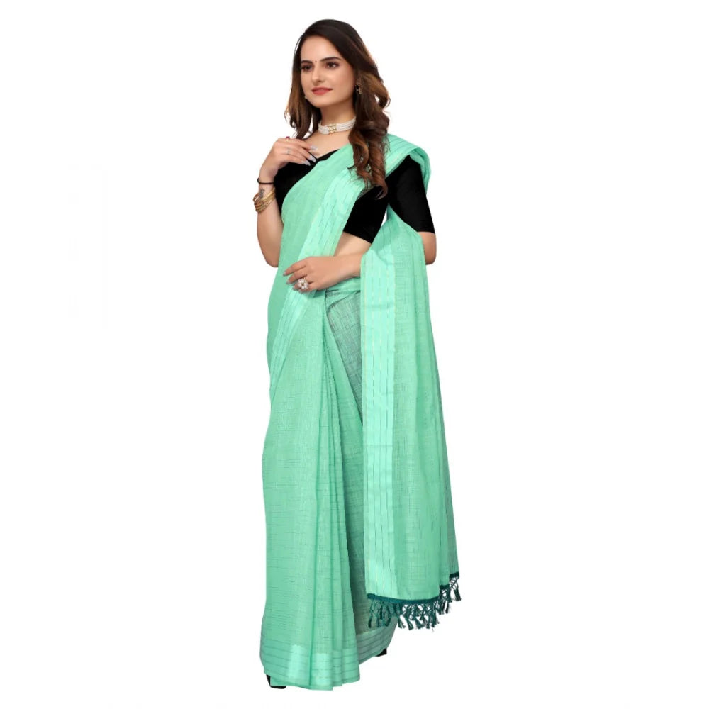 Women's Cotton Blend Slub Pattern Sarees (Rama, 5-6 Mtrs)