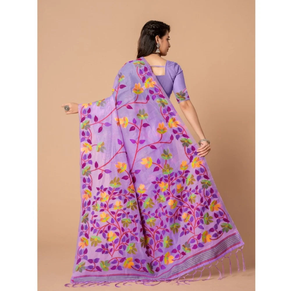 Gillkart Women's Cotton Printed Saree With Unstitched Blouse (Lavender, 5-6 Mtrs)