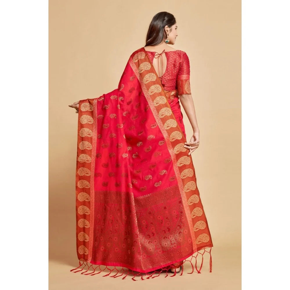 Gillkart Women's Chanderi Cotton Printed Saree With Unstitched Blouse (Pink, 5-6 Mtrs)