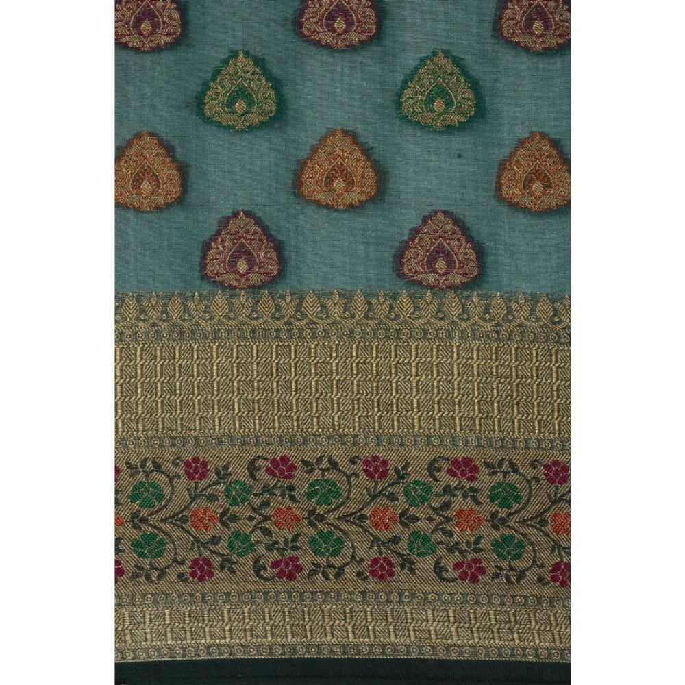 Gillkart Women's Organza Printed Saree With Unstitched Blouse (Sea Green, 5-6 Mtrs)