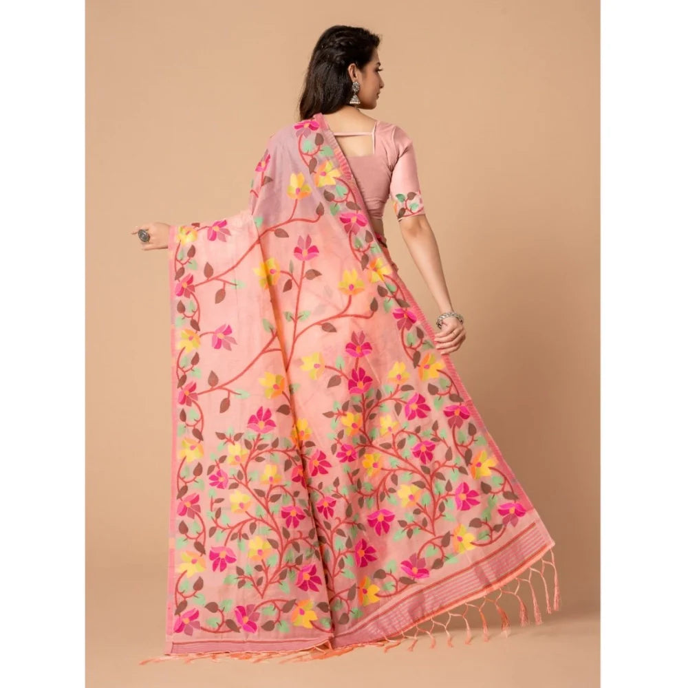 Gillkart Women's Cotton Printed Saree With Unstitched Blouse (Pink, 5-6 Mtrs)