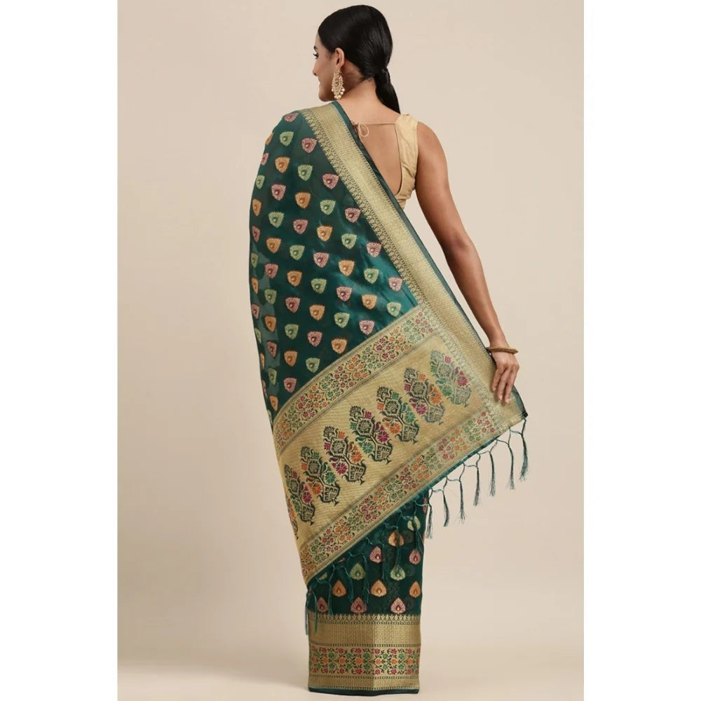 Gillkart Women's Organza Printed Saree With Unstitched Blouse (Sea Green, 5-6 Mtrs)