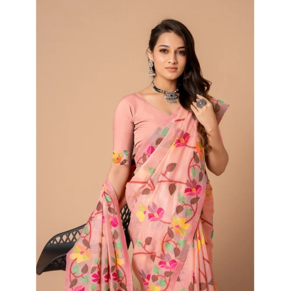 Gillkart Women's Cotton Printed Saree With Unstitched Blouse (Pink, 5-6 Mtrs)