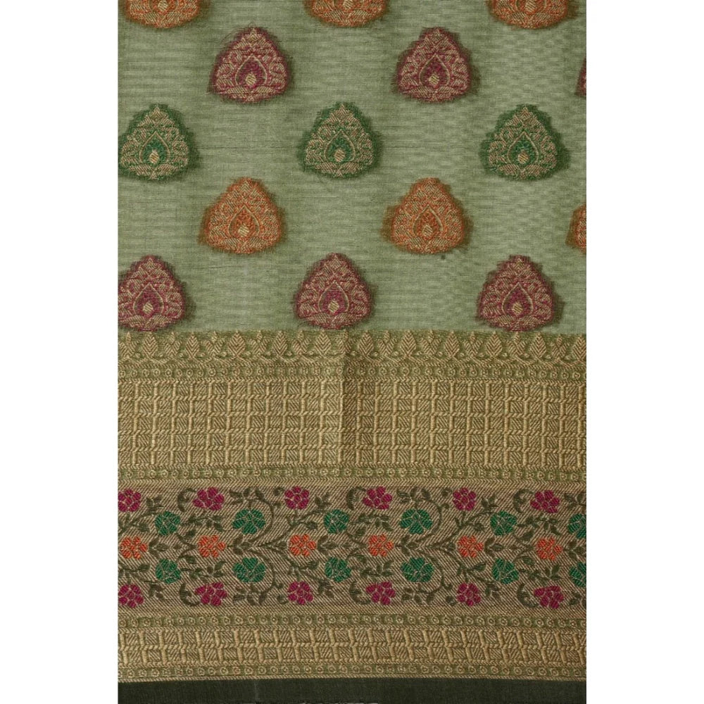 Gillkart Women's Organza Printed Saree With Unstitched Blouse (Mahendi, 5-6 Mtrs)