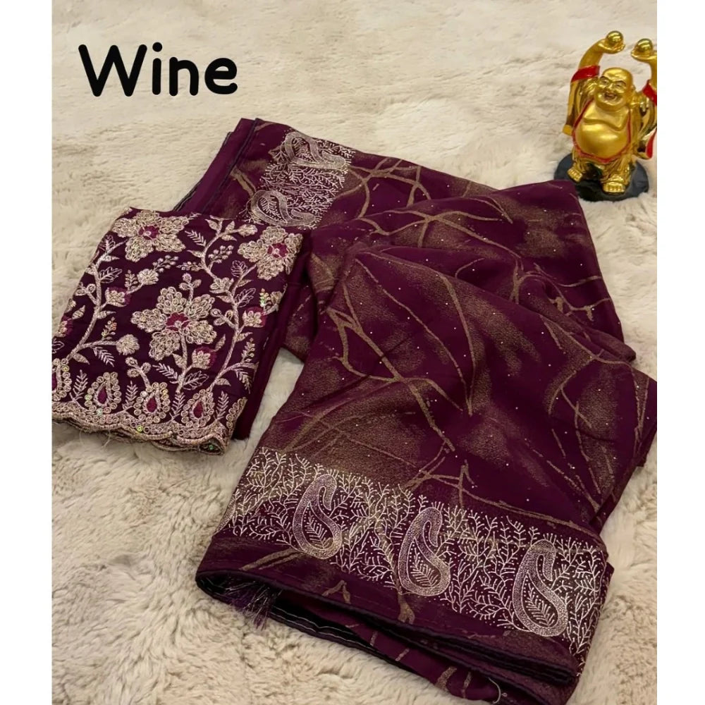 Women's Georgette Printed Saree With Unstitched Blouse (Magenta, 5-5 Mtrs)