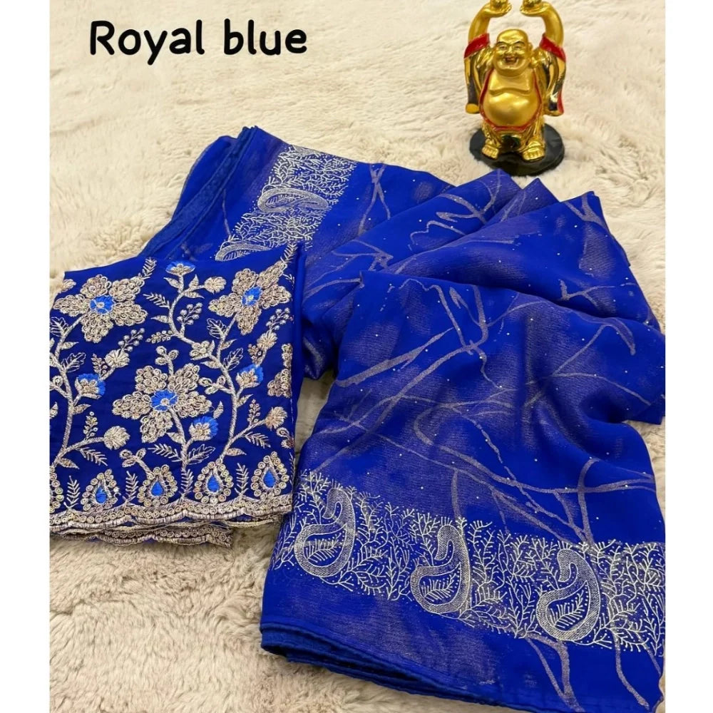 Women's Georgette Printed Saree With Unstitched Blouse (Blue, 5-5 Mtrs)