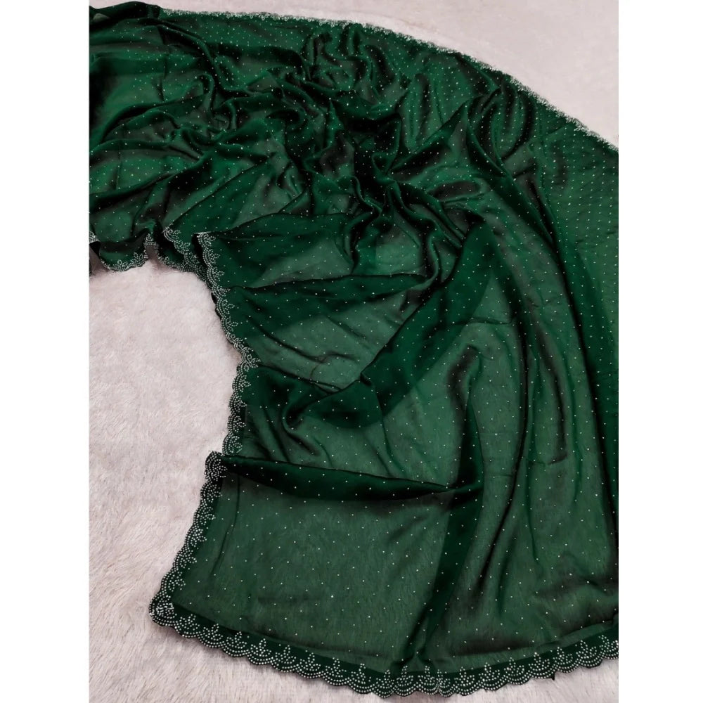 Women's Georgette Satin Silk Saree With Unstitched Blouse 5.5Mtr (Green)