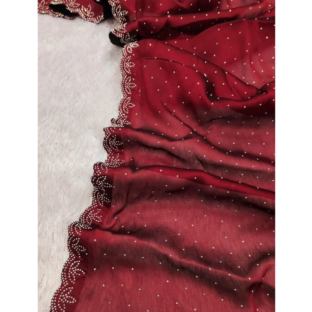 Women's Georgette Satin Silk Saree With Unstitched Blouse 5.5Mtr (Red)