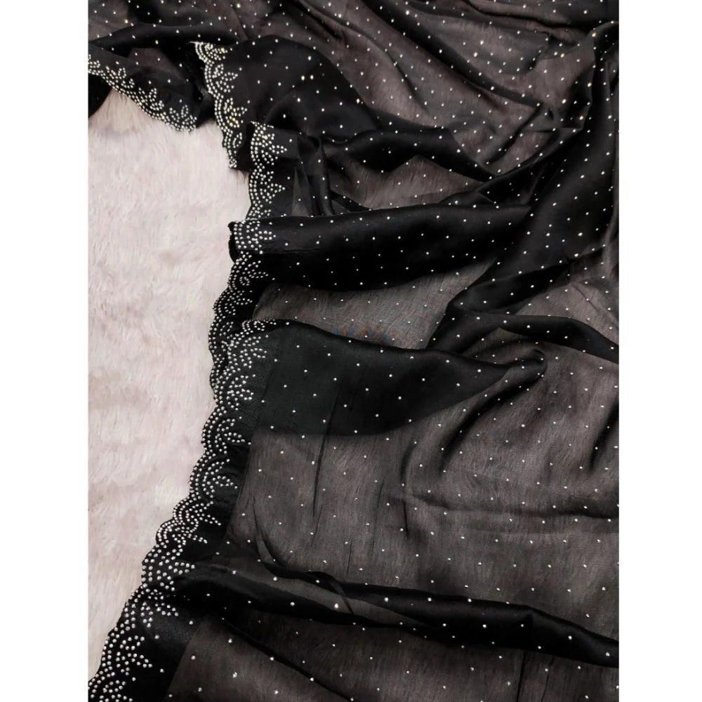 Women's Georgette Satin Silk Saree With Unstitched Blouse 5.5Mtr (Black)