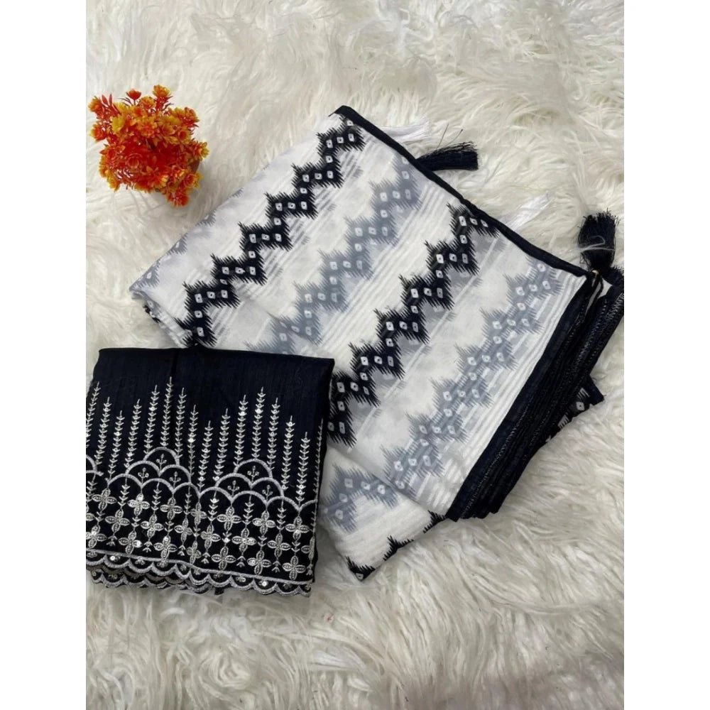 Women's Chiffon Printed Saree With Unstitched Blouse 5.5Mtr (Grey)