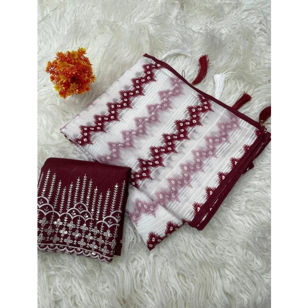 Women's Chiffon Printed Saree With Unstitched Blouse 5.5Mtr (Maroon)