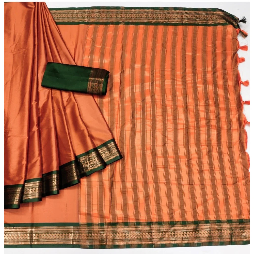 Women's Cotton Silk Solid Saree With Unstitched Blouse 5.5Mtr (Orange)
