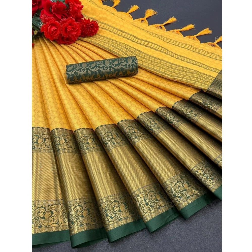 Women's Cotton Silk Woven Design Saree With Unstitched Blouse 5.5Mtr (Mustard)