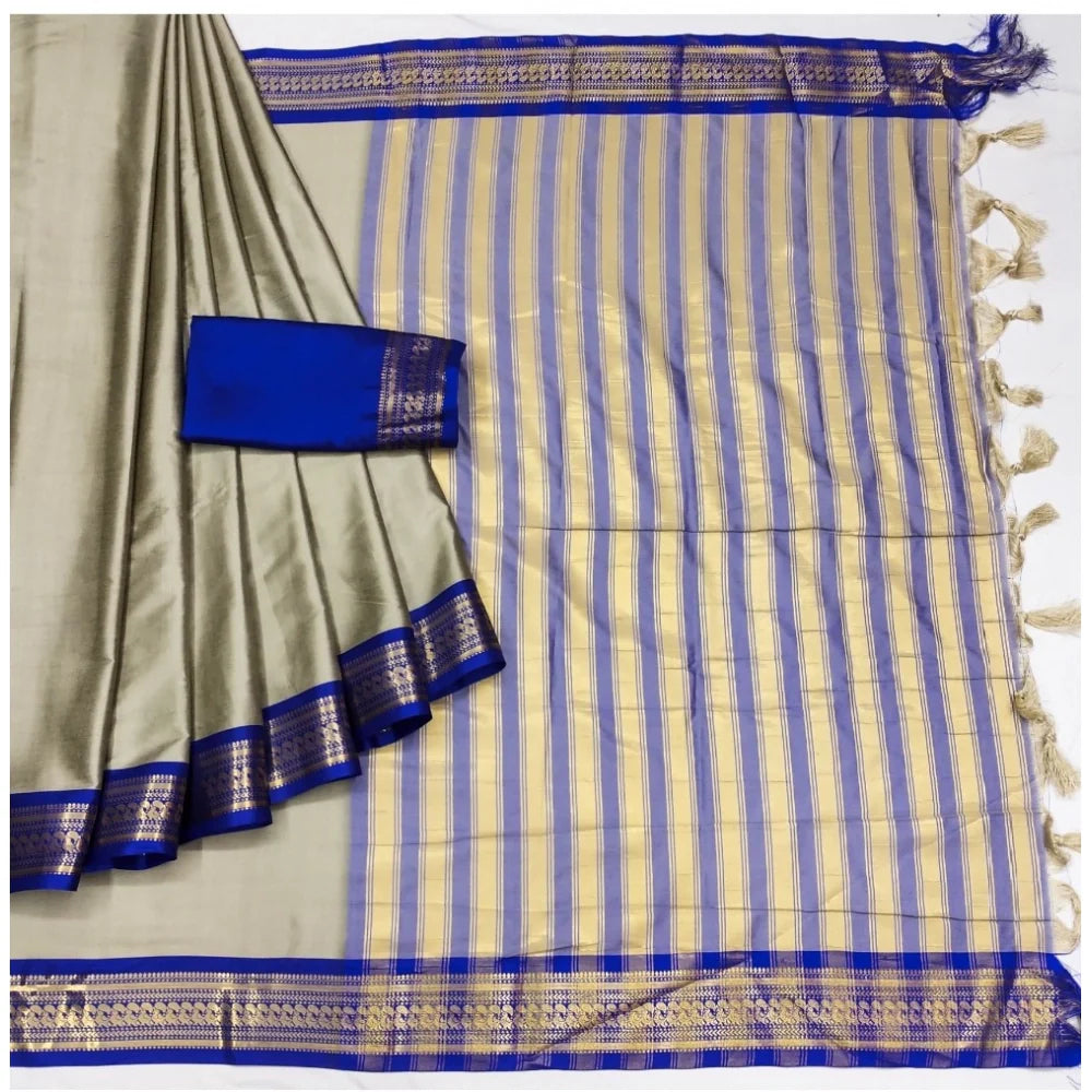 Women's Cotton Silk Solid Saree With Unstitched Blouse 5.5Mtr (Grey)