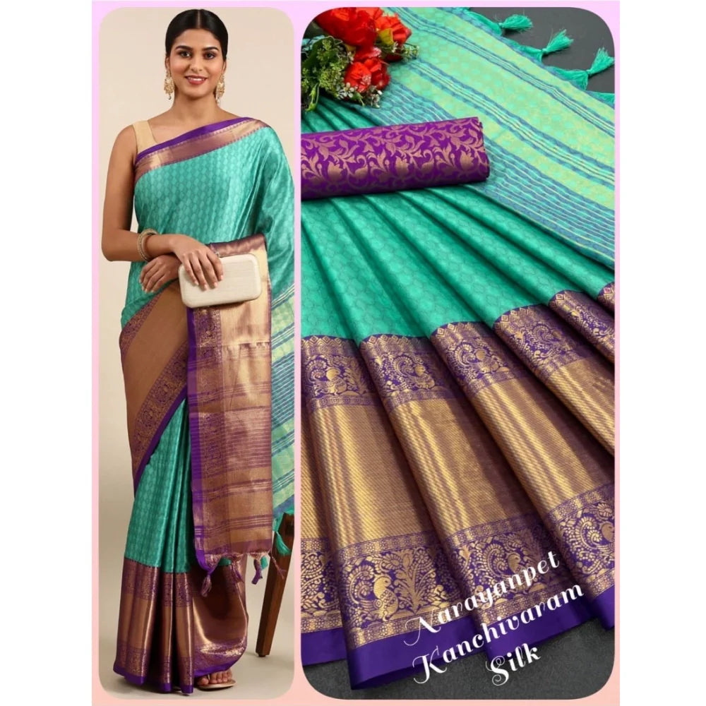 Women's Cotton Silk Woven Design Saree With Unstitched Blouse 5.5Mtr (Green)
