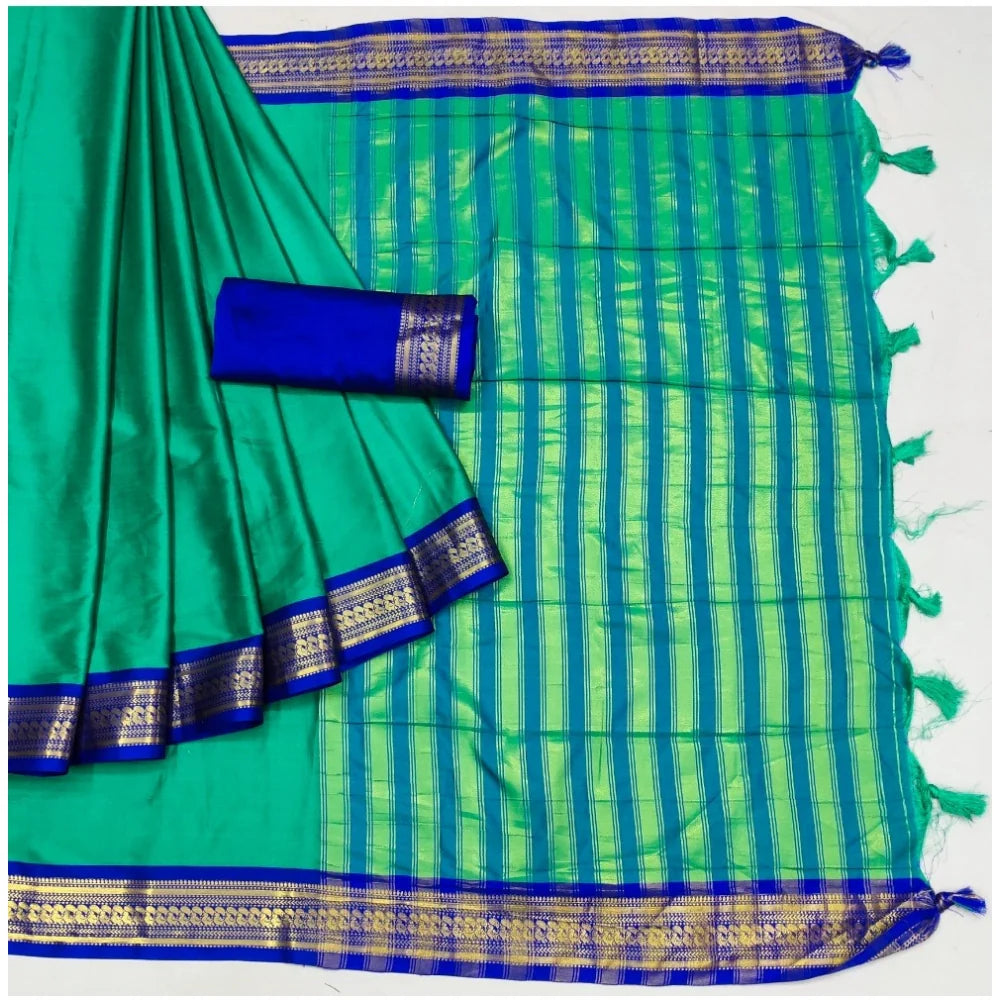 Women's Cotton Silk Solid Saree With Unstitched Blouse 5.5Mtr (Light Blue)