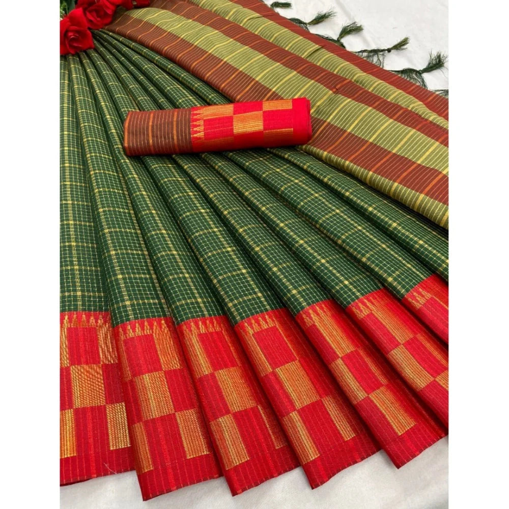 Women's Cotton Silk Printed Saree With Unstitched Blouse 5.5Mtr (Green)