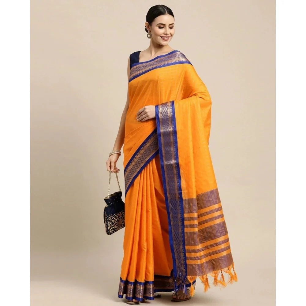 Women's Cotton Silk Checkered Saree With Unstitched Blouse 5.5Mtr (Gold)