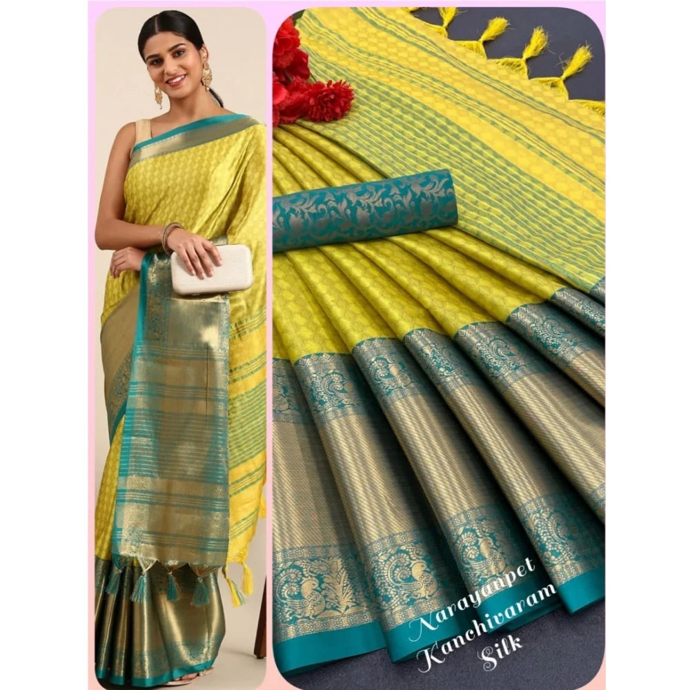 Women's Cotton Silk Woven Design Saree With Unstitched Blouse 5.5Mtr (Mustard)