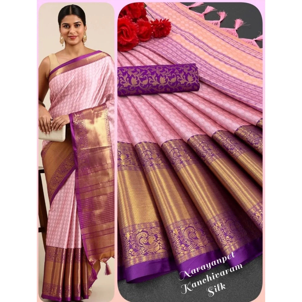 Women's Cotton Silk Woven Design Saree With Unstitched Blouse 5.5Mtr (Purple)